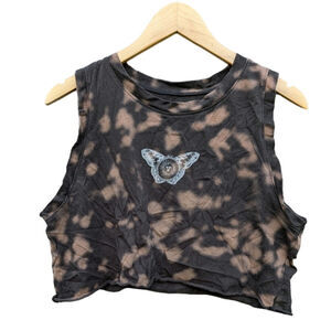 Hollister Bleach Dye Death Moth Crop Top Alternative Cotton L Preppy Beach